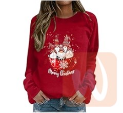 Women's Christmas Sweatshirt Casual Fashion Printing Long Sleeve O-Neck Pullover Top Blouse Wool Sweater, S-3XLc